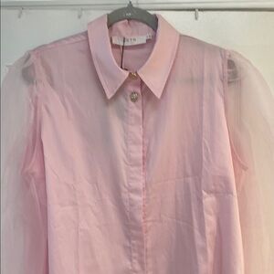 Pink Sheer Button-Up Blouse